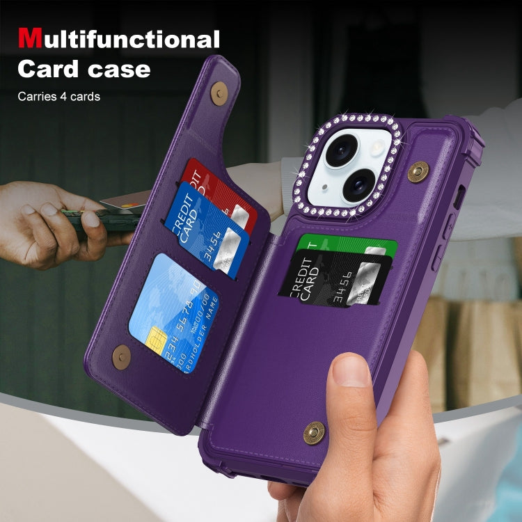 For iPhone 15 Plus Diamond Horizontal Card Bag Leather Phone Case