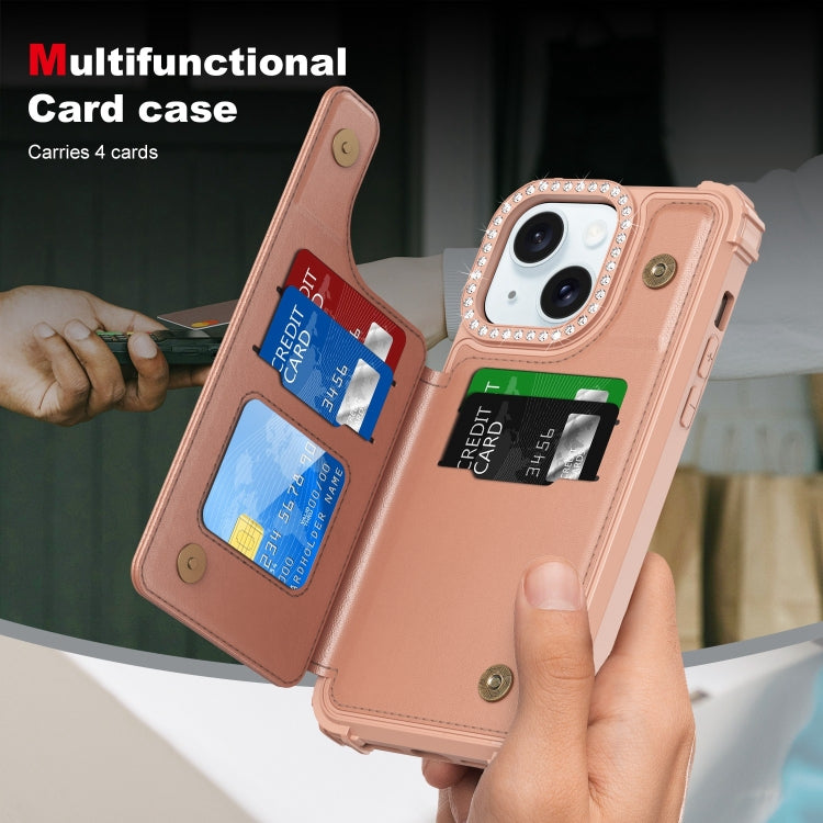 For iPhone 15 Plus Diamond Horizontal Card Bag Leather Phone Case