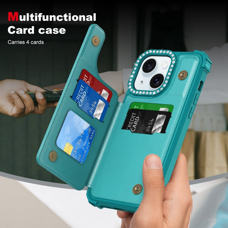 For iPhone 15 Plus Diamond Horizontal Card Bag Leather Phone Case