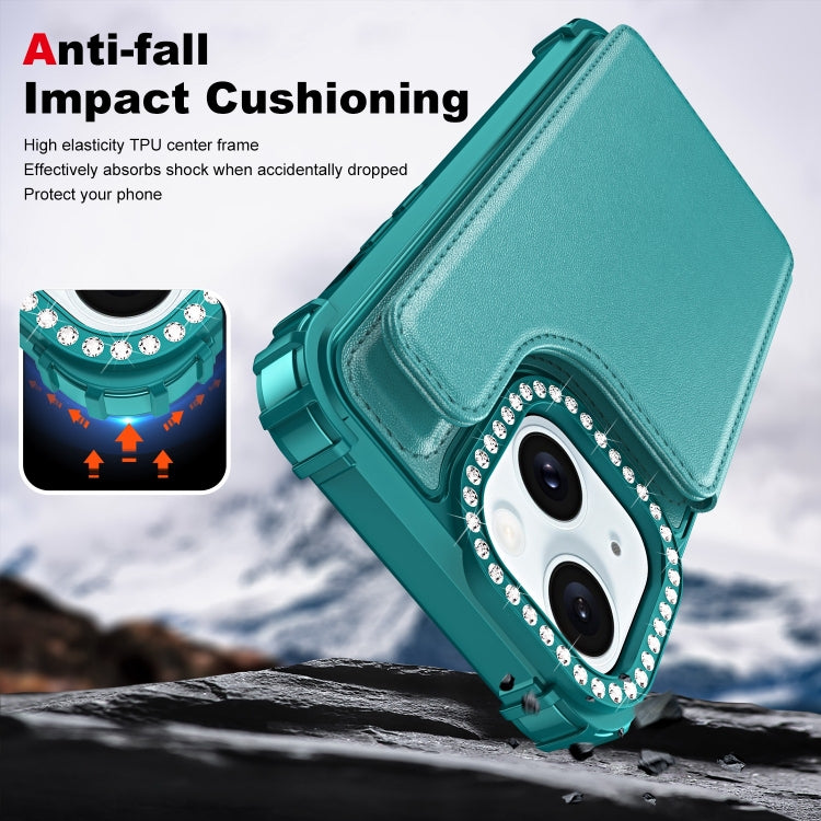 For iPhone 15 Plus Diamond Horizontal Card Bag Leather Phone Case