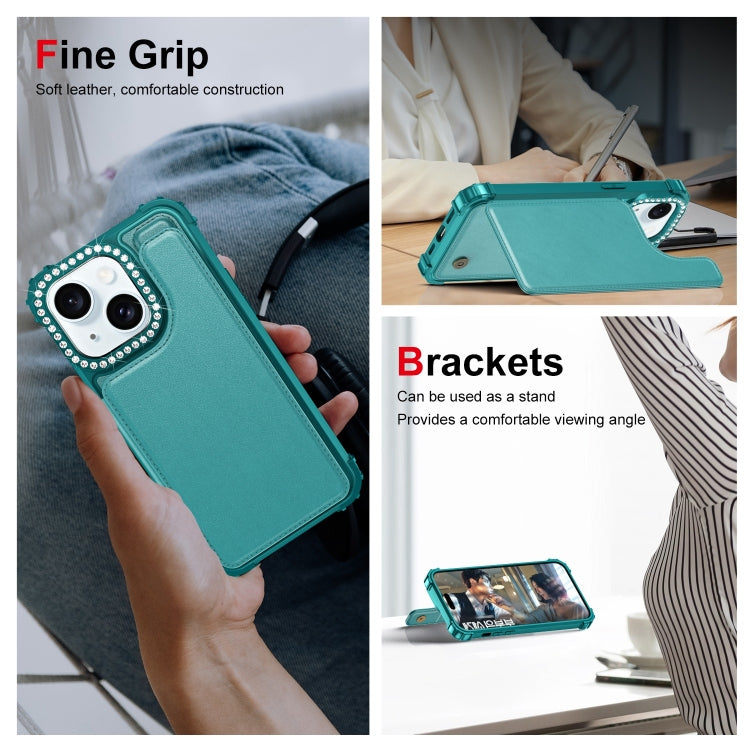 For iPhone 15 Plus Diamond Horizontal Card Bag Leather Phone Case