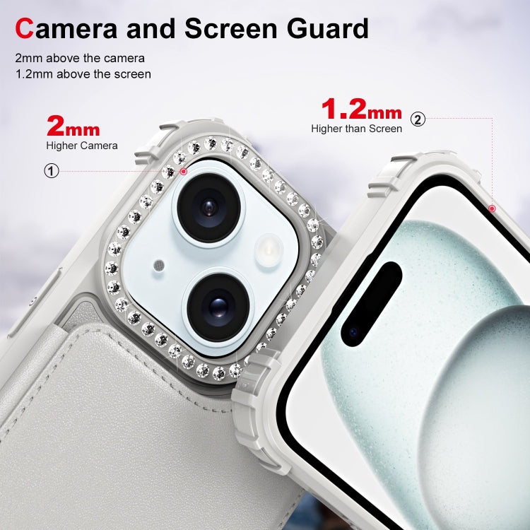 For iPhone 15 Plus Diamond Horizontal Card Bag Leather Phone Case