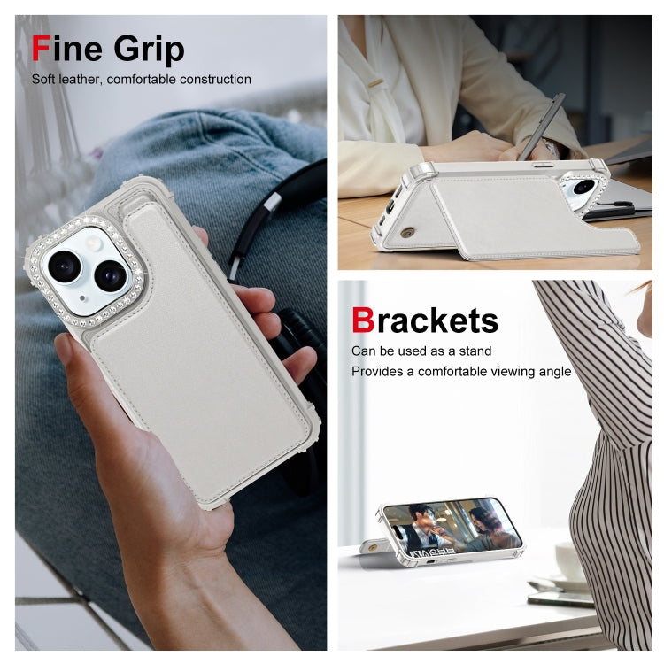 For iPhone 15 Plus Diamond Horizontal Card Bag Leather Phone Case