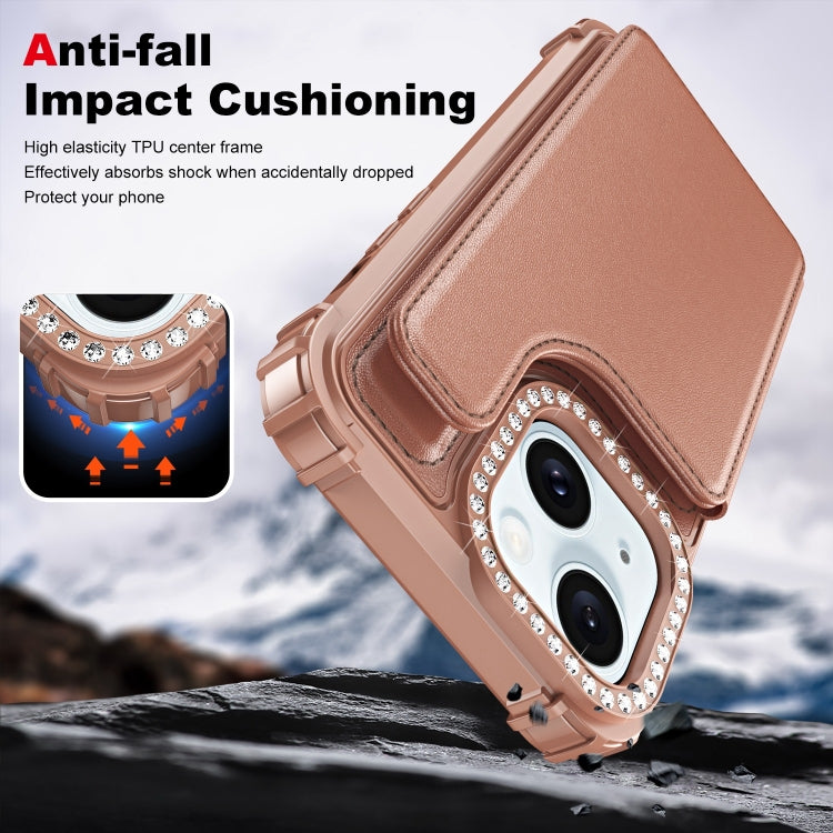 For iPhone 15 Diamond Horizontal Card Bag Leather Phone Case