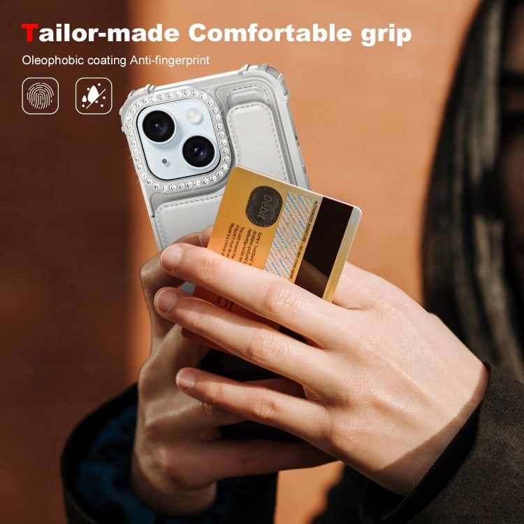 For iPhone 15 Diamond Horizontal Card Bag Leather Phone Case