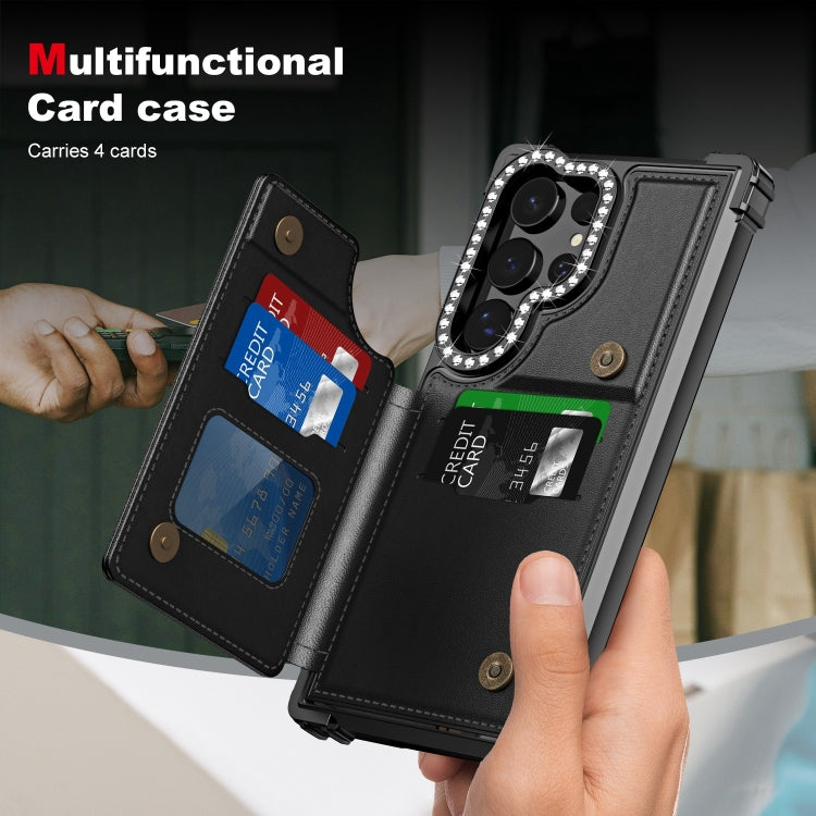 For Samsung Galaxy S24 Ultra 5G Diamond Horizontal Card Bag Leather Phone Case