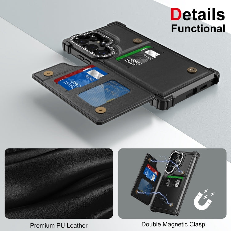 For Samsung Galaxy S24 Ultra 5G Diamond Horizontal Card Bag Leather Phone Case