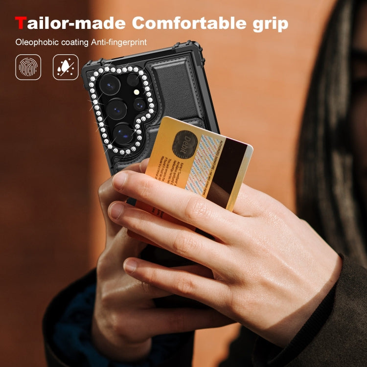 For Samsung Galaxy S24 Ultra 5G Diamond Horizontal Card Bag Leather Phone Case