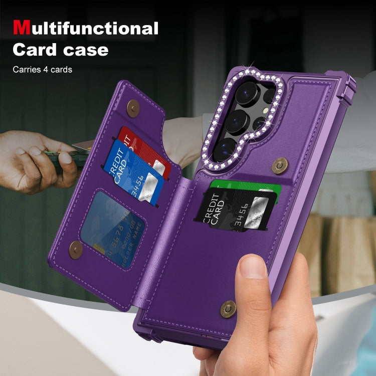 For Samsung Galaxy S24 Ultra 5G Diamond Horizontal Card Bag Leather Phone Case