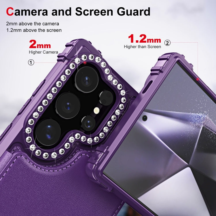 For Samsung Galaxy S24 Ultra 5G Diamond Horizontal Card Bag Leather Phone Case