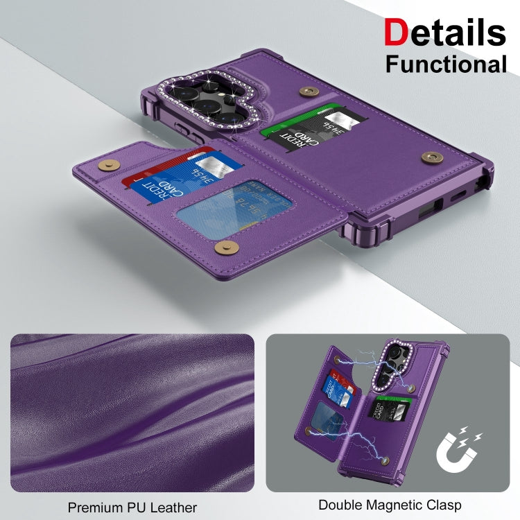 For Samsung Galaxy S24 Ultra 5G Diamond Horizontal Card Bag Leather Phone Case