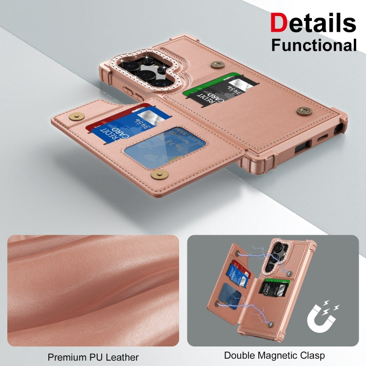 For Samsung Galaxy S24 Ultra 5G Diamond Horizontal Card Bag Leather Phone Case