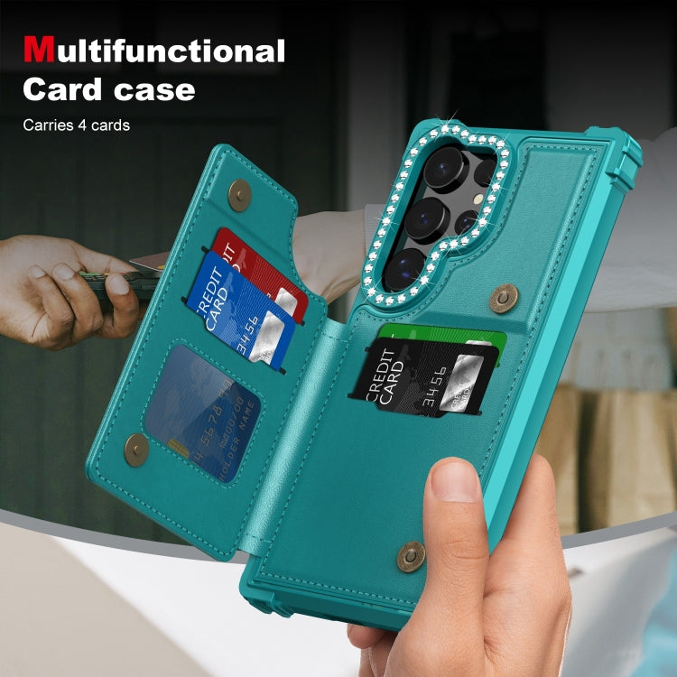 For Samsung Galaxy S24 Ultra 5G Diamond Horizontal Card Bag Leather Phone Case
