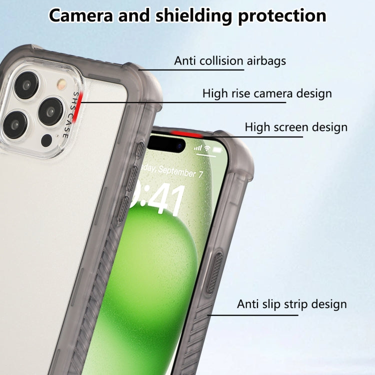 For iPhone 15 Transparent Matte TPU Hybrid PC 3-in-1 Phone Case