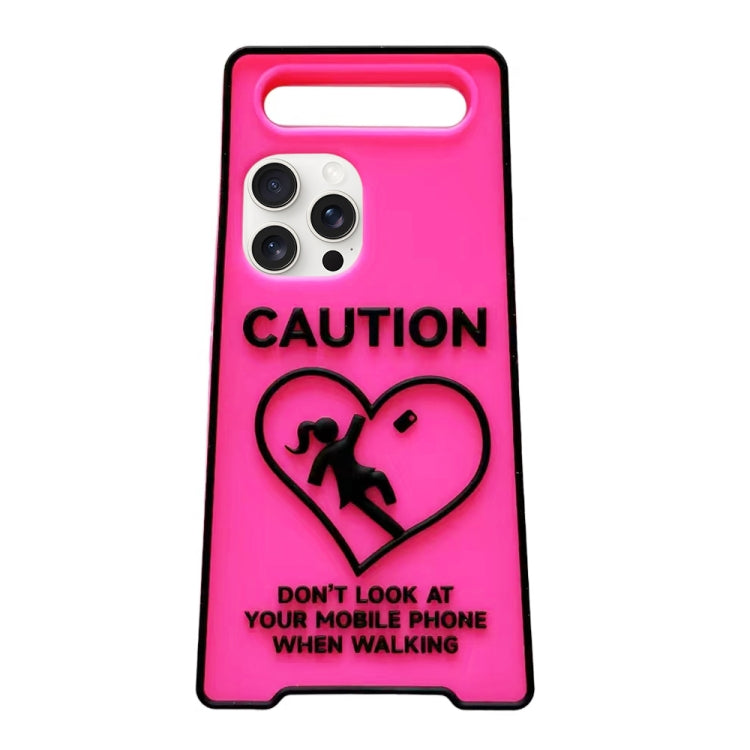 For iPhone 15 Pro Max Warning Signs Noctilucent Silicone Phone Case