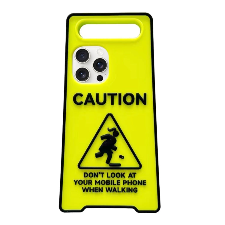 For iPhone 15 Pro Warning Signs Noctilucent Silicone Phone Case