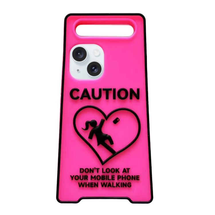 For iPhone 15 Warning Signs Noctilucent Silicone Phone Case
