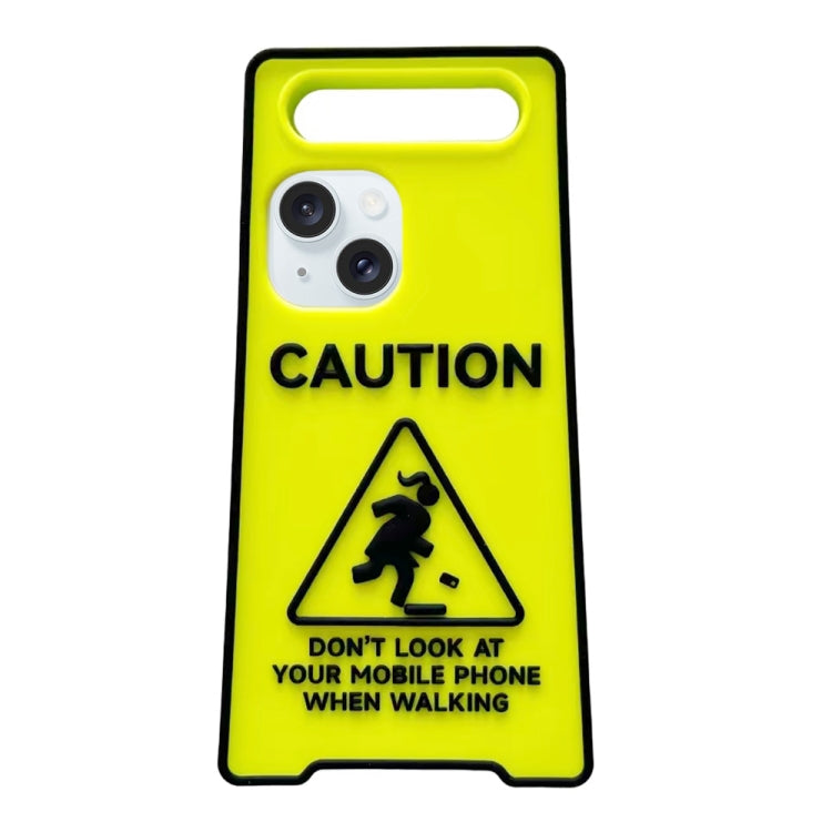 For iPhone 15 Warning Signs Noctilucent Silicone Phone Case