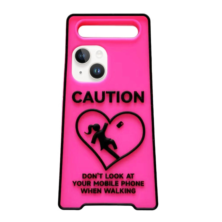For iPhone 14 Warning Signs Noctilucent Silicone Phone Case