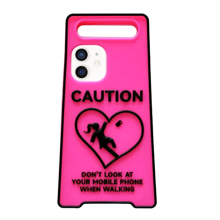 For iPhone 12 Warning Signs Noctilucent Silicone Phone Case