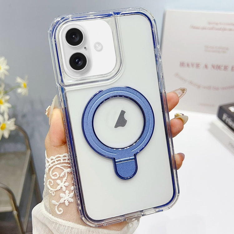 For iPhone 16 Plus Translucent 3 in 1 Holder MagSafe Phone Case