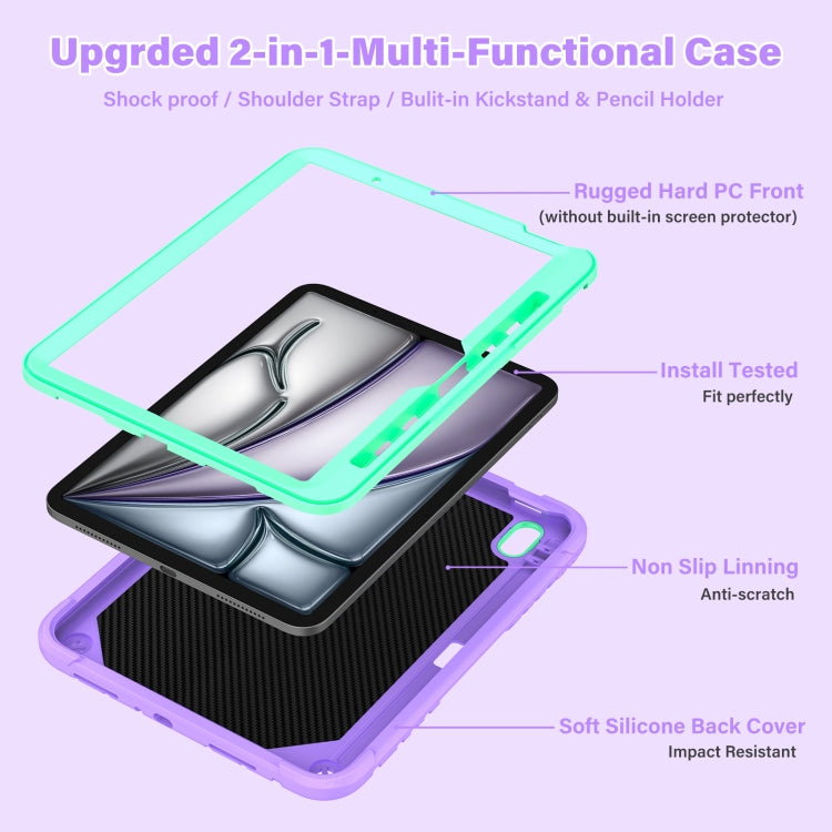 For iPad Air 11 2026 / 2025 / 2024 Kickstand PC Hybrid Silicone Tablet Case with Strap