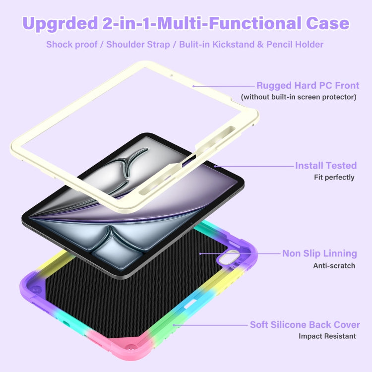 For iPad Air 11 2026 / 2025 / 2024 Kickstand PC Hybrid Silicone Tablet Case with Strap