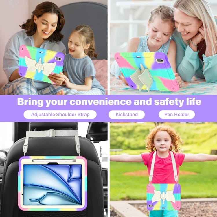 For iPad Air 11 2026 / 2025 / 2024 Kickstand PC Hybrid Silicone Tablet Case with Strap