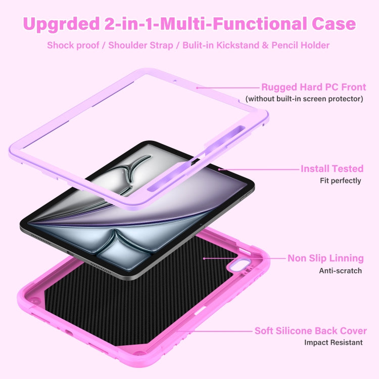 For iPad Air 11 2026 / 2025 / 2024 Kickstand PC Hybrid Silicone Tablet Case with Strap