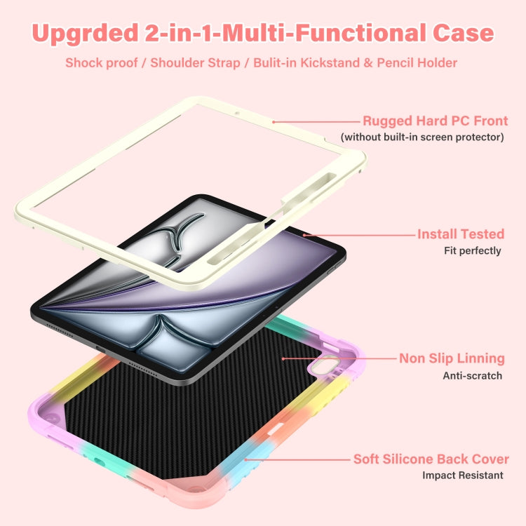 For iPad Air 11 2026 / 2025 / 2024 Kickstand PC Hybrid Silicone Tablet Case with Strap