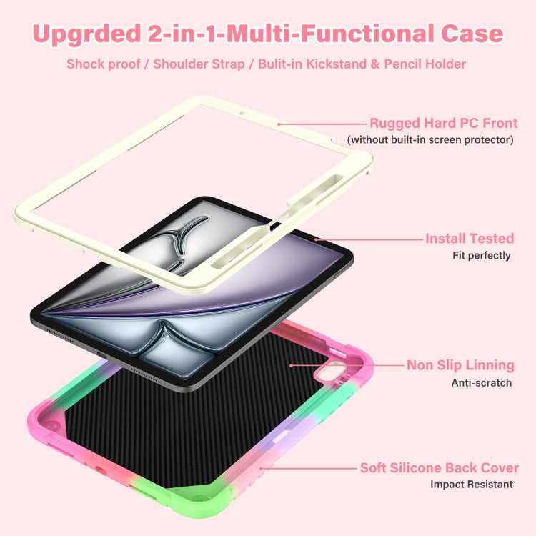 For iPad Air 11 2026 / 2025 / 2024 Kickstand PC Hybrid Silicone Tablet Case with Strap