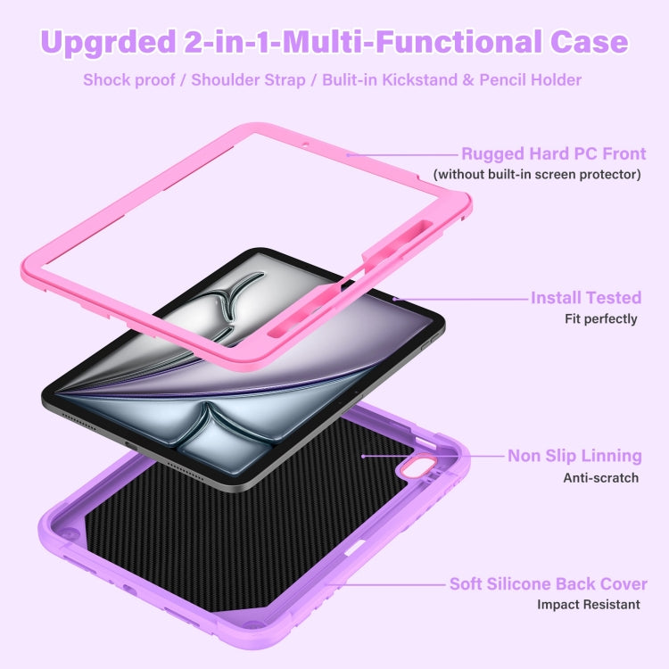 For iPad Air 11 2026 / 2025 / 2024 Kickstand PC Hybrid Silicone Tablet Case with Strap