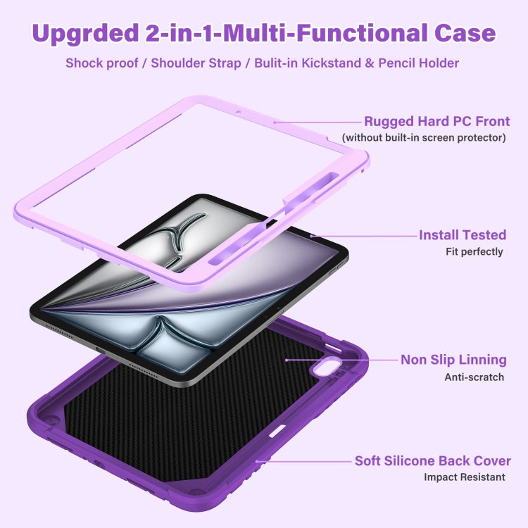 For iPad Air 11 2026 / 2025 / 2024 Kickstand PC Hybrid Silicone Tablet Case with Strap