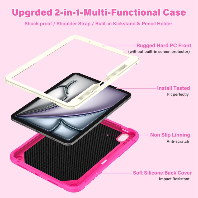 For iPad Air 11 2026 / 2025 / 2024 Kickstand PC Hybrid Silicone Tablet Case with Strap