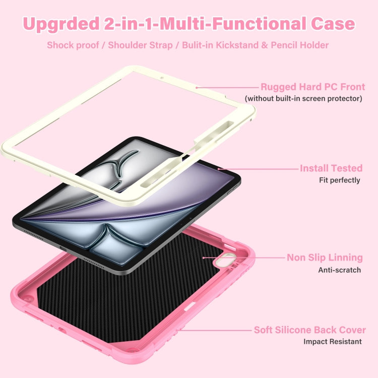 For iPad Air 11 2026 / 2025 / 2024 Kickstand PC Hybrid Silicone Tablet Case with Strap