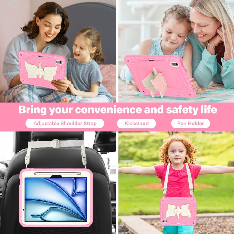 For iPad Air 11 2026 / 2025 / 2024 Kickstand PC Hybrid Silicone Tablet Case with Strap