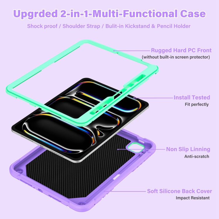 For iPad Pro 11 2025 / 2024 Kickstand PC Hybrid Silicone Tablet Case with Strap