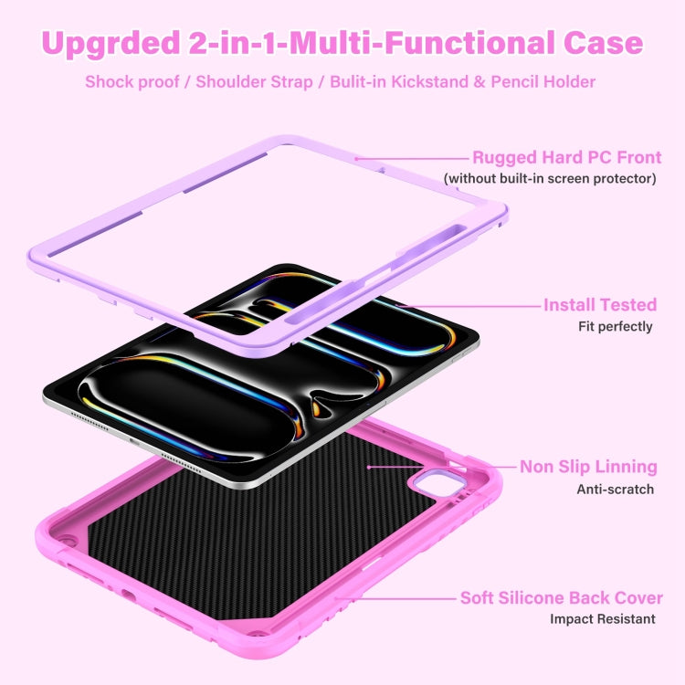 For iPad Pro 11 2025 / 2024 Kickstand PC Hybrid Silicone Tablet Case with Strap