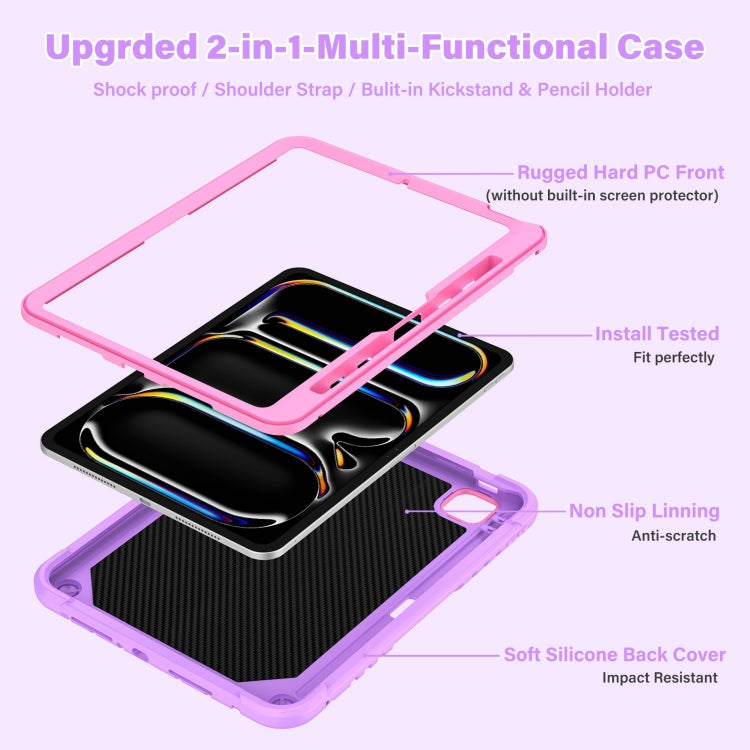 For iPad Pro 11 2025 / 2024 Kickstand PC Hybrid Silicone Tablet Case with Strap