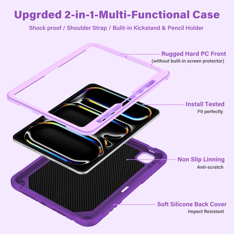 For iPad Pro 11 2025 / 2024 Kickstand PC Hybrid Silicone Tablet Case with Strap