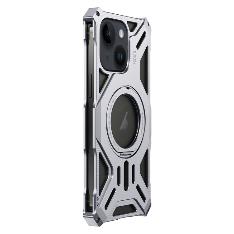 For iPhone 15 Aluminum Alloy Borderless MagSafe Rotating Holder Phone Case