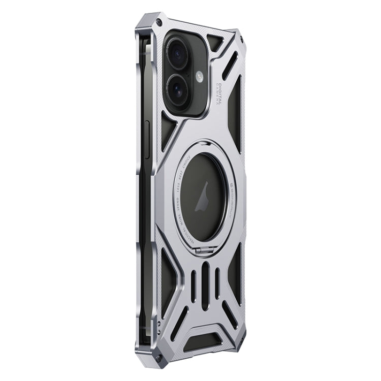 For iPhone 16 Aluminum Alloy Borderless MagSafe Rotating Holder Phone Case