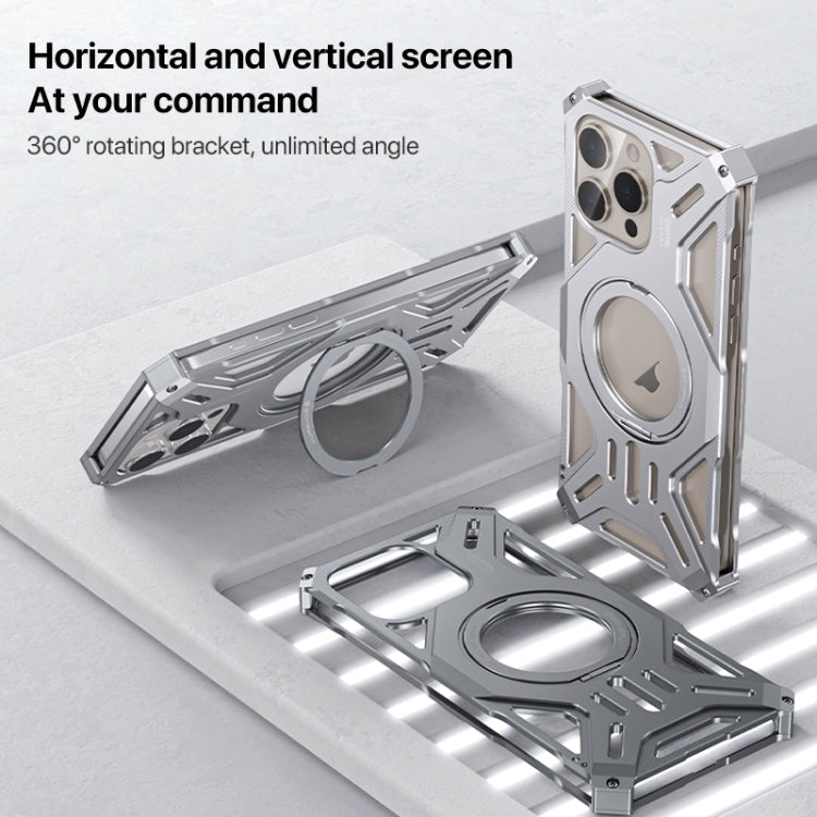 For iPhone 15 Pro Max Aluminum Alloy Borderless MagSafe Rotating Holder Phone Case