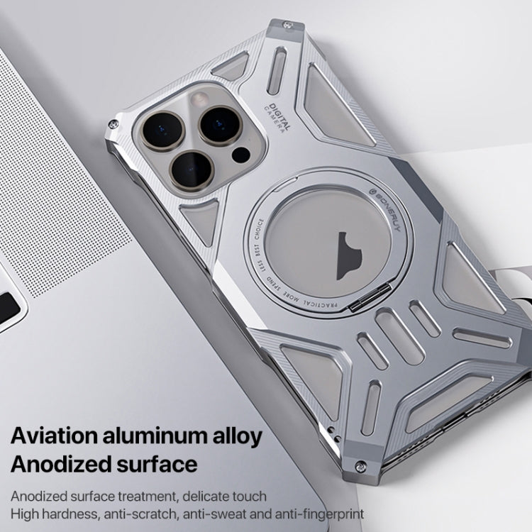 For iPhone 15 Pro Max Aluminum Alloy Borderless MagSafe Rotating Holder Phone Case