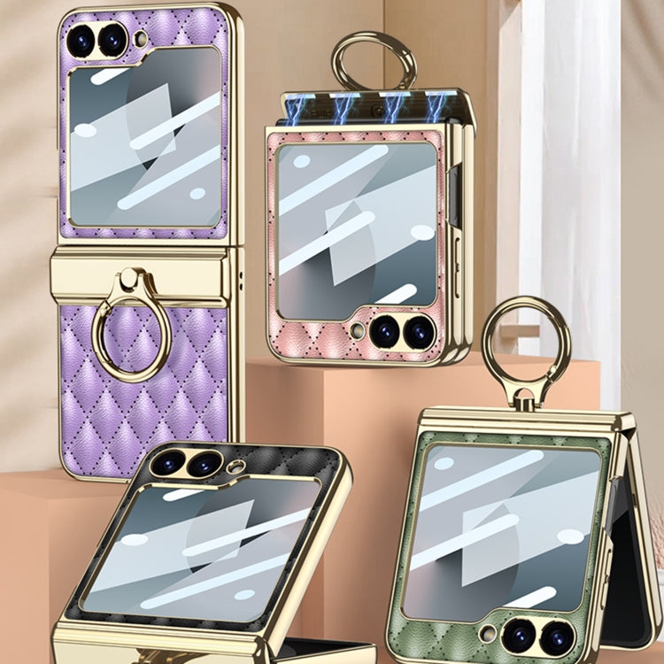 For Samsung Galaxy Z Flip6 / Flip7 FE GKK Rhombus Pattern Integrated Electroplated Leather Phone Case with Ring