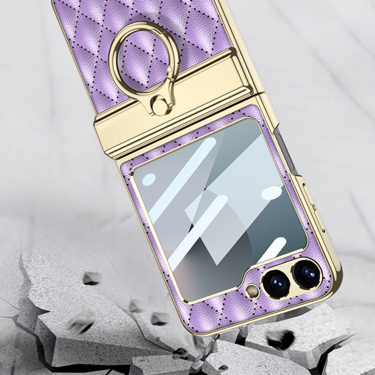 For Samsung Galaxy Z Flip6 / Flip7 FE GKK Rhombus Pattern Integrated Electroplated Leather Phone Case with Ring