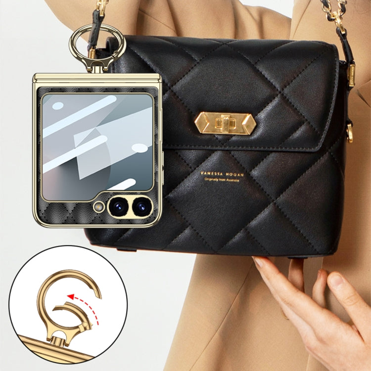 For Samsung Galaxy Z Flip6 / Flip7 FE GKK Rhombus Pattern Integrated Electroplated Leather Phone Case with Ring