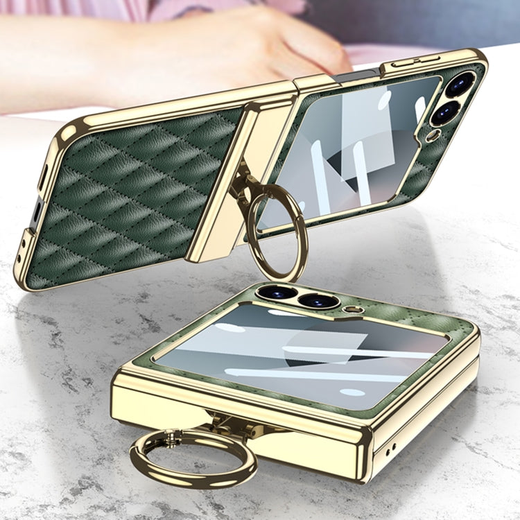 For Samsung Galaxy Z Flip6 / Flip7 FE GKK Rhombus Pattern Integrated Electroplated Leather Phone Case with Ring