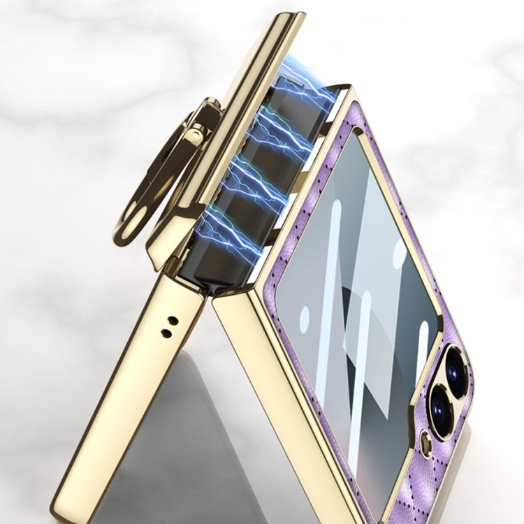 For Samsung Galaxy Z Flip6 / Flip7 FE GKK Rhombus Pattern Integrated Electroplated Leather Phone Case with Ring