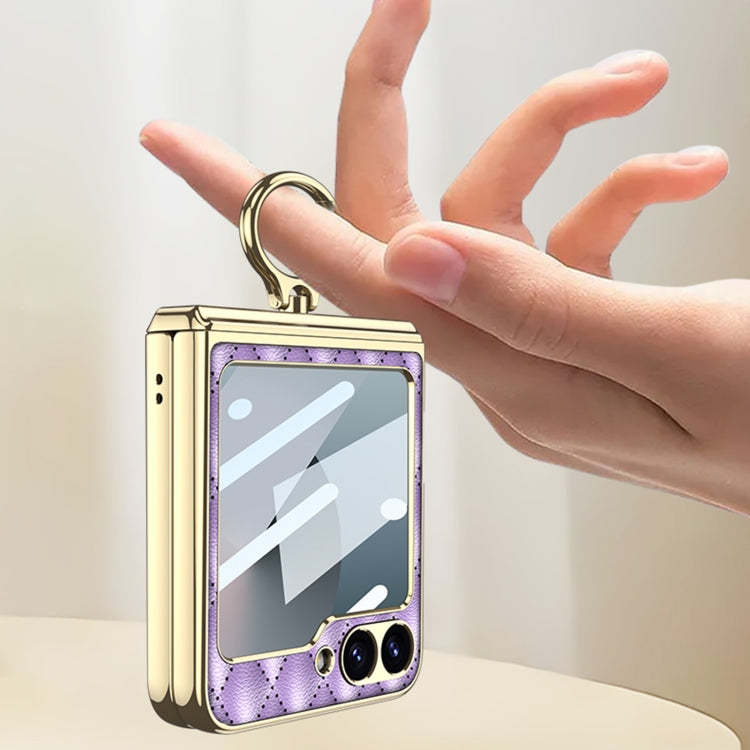 For Samsung Galaxy Z Flip6 / Flip7 FE GKK Rhombus Pattern Integrated Electroplated Leather Phone Case with Ring